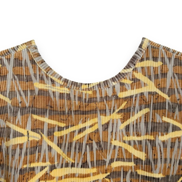 Women's Vintage Plissé Sleeveless Print Top brown & yellow hues - size Small - Picture 4 of 4